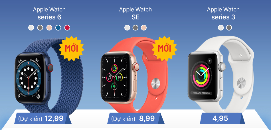 So sánh giữa Apple Watch Series 3, Watch SE và Series 6