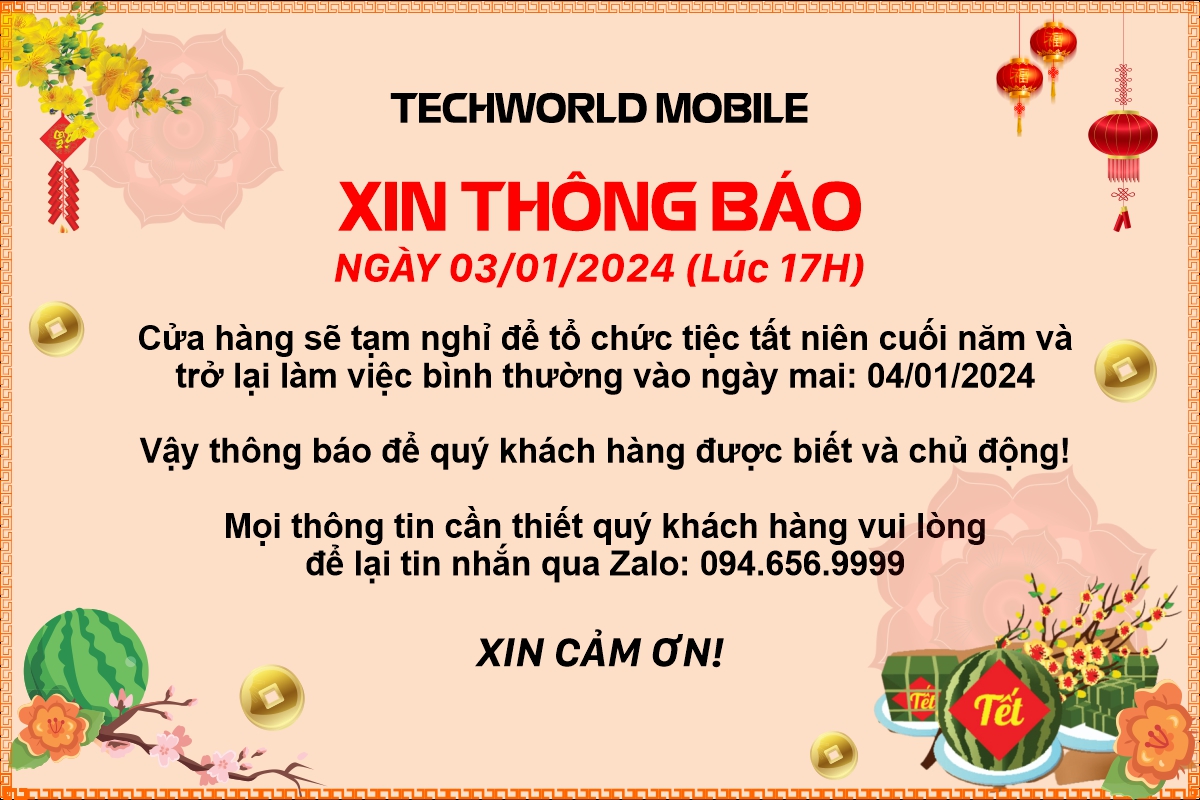 TECHWORLD thông báo lịch nghỉ Tất niên 2023